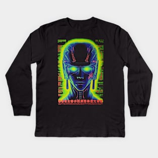 Retro Anime Sci-Fi Futuristic Robot Man - Nostalgic Cybernetic Hero Kids Long Sleeve T-Shirt